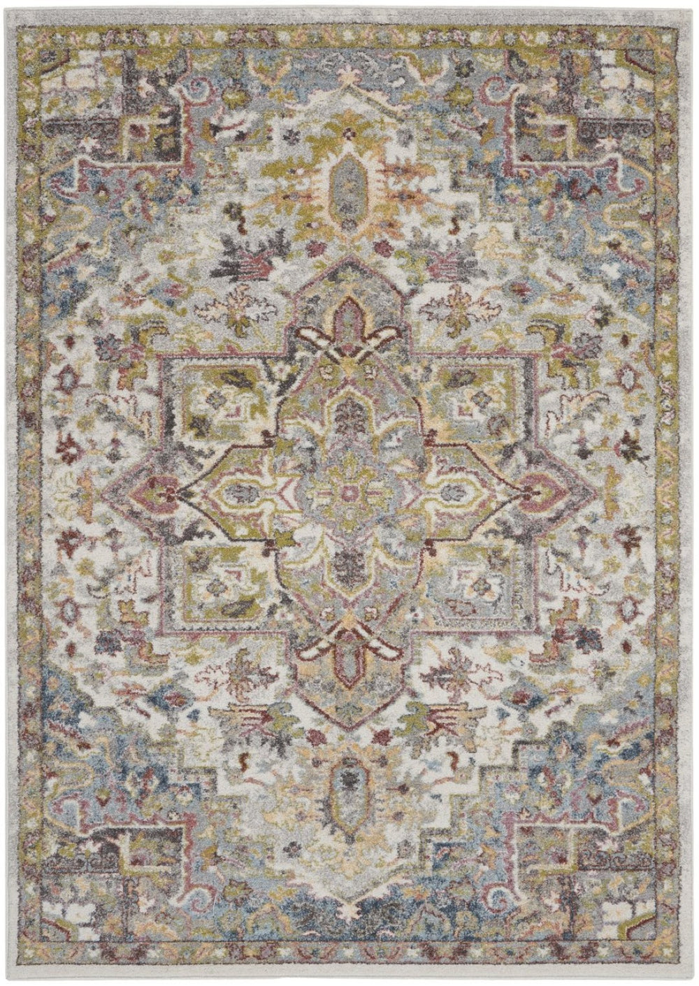 HomeRoots 5' Ivory Green and Gray Floral Medallion Area Rug - Timeless Elegance for Effortless Living Spaces 5' X 7' 551290