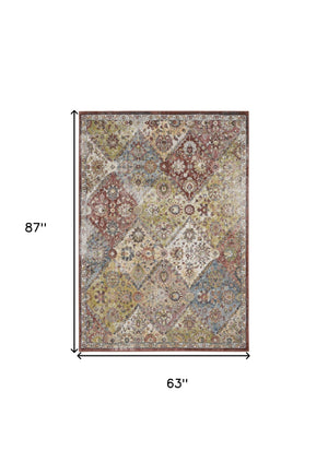 Homeroots 5' X 7' Green And Ivory Floral Distressed Area Rug  Polypropylene 551291