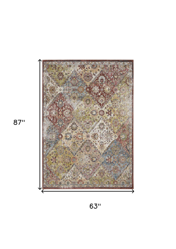 Homeroots 5' X 7' Green And Ivory Floral Distressed Area Rug  Polypropylene 551291