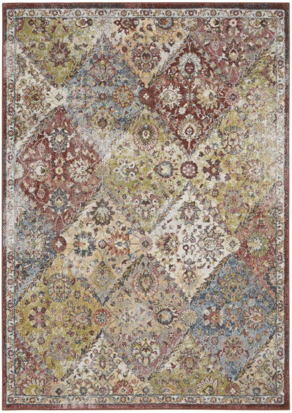 HomeRoots 4' Floral Distressed Area Rug in Green and Ivory - Vintage-Inspired Soft Touch for Any Room 5' X 7' 551291
