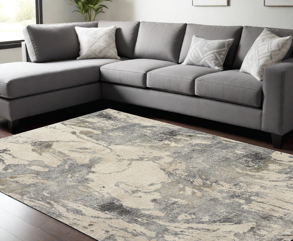 Homeroots 8' X 11' Cream And Gray Abstract Distressed Area Rug  Polypropylene 551292