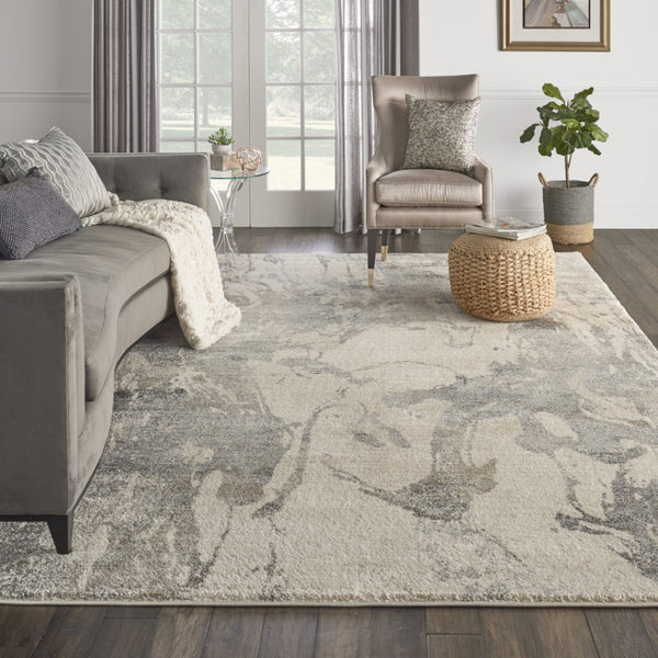 HomeRoots 4' Cream and Gray Abstract Distressed Area Rug - Modern, Durable, and Stylish Floor Covering for Your Home 8' X 11' 551292