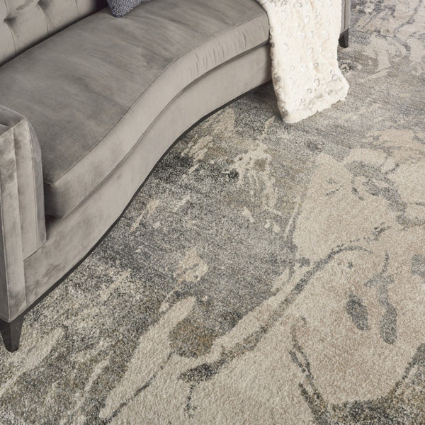 HomeRoots 4' Cream and Gray Abstract Distressed Area Rug - Modern, Durable, and Stylish Floor Covering for Your Home 8' X 11' 551292