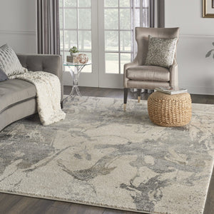 HomeRoots 4' Cream and Gray Abstract Distressed Area Rug - Modern, Durable, and Stylish Floor Covering for Your Home 8' X 11' 551292