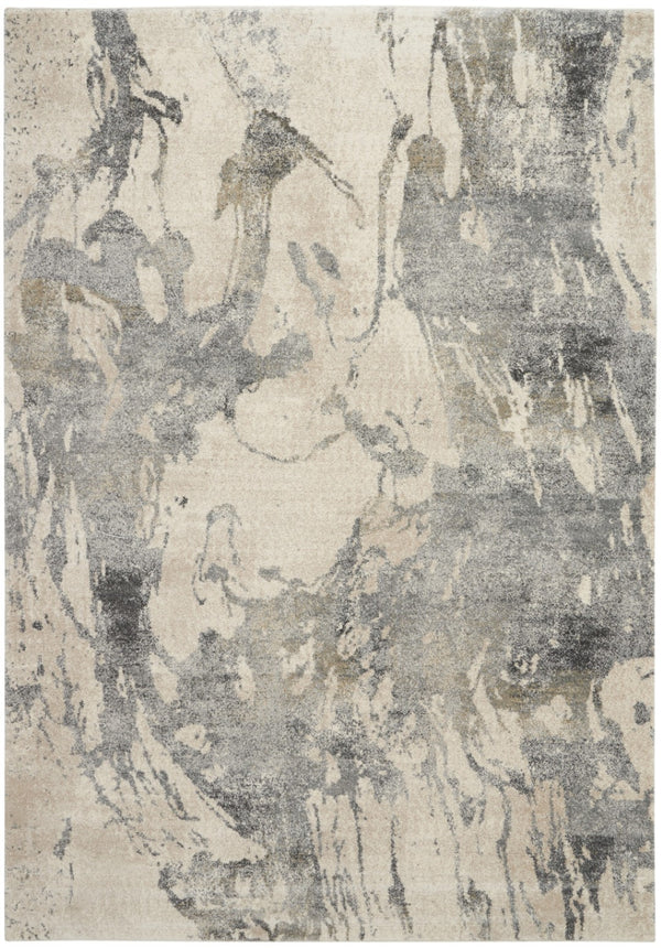 HomeRoots 4' Cream and Gray Abstract Distressed Area Rug - Modern, Durable, and Stylish Floor Covering for Your Home 8' X 11' 551292