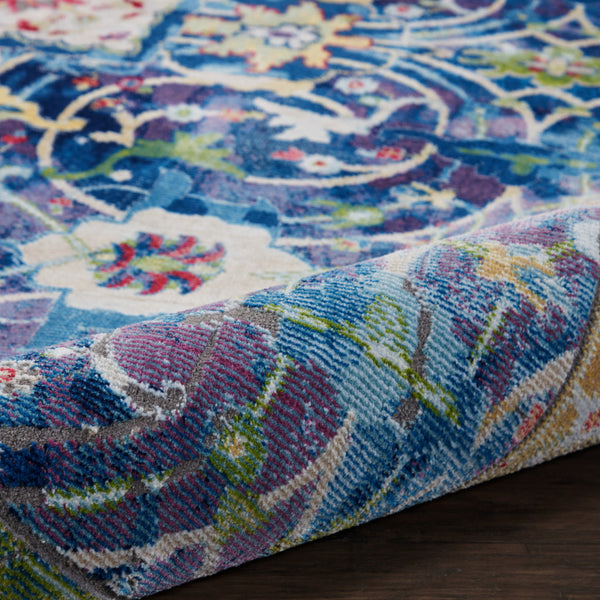 Homeroots 8' X 10' Ivory Blue And Green Floral Medallion Distressed Non Skid Area Rug  Polypropylene,Polyester 551293