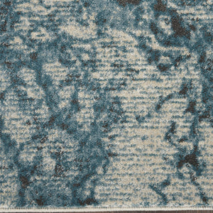 Homeroots 10' Ivory Teal Blue And Black Abstract Non Skid Runner Rug  Polyester 551298