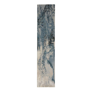 Homeroots 10' Ivory Teal Blue And Black Abstract Non Skid Runner Rug  Polyester 551298
