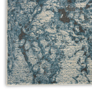 HomeRoots 5' Teal and Ivory Abstract Round Rug – Stylish, Stain-Resistant, Non-Skid Design for Any Room! 12' Runner 551299