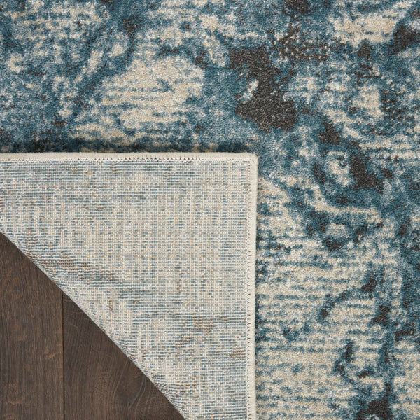 HomeRoots 5' Teal and Ivory Abstract Round Rug – Stylish, Stain-Resistant, Non-Skid Design for Any Room! 12' Runner 551299