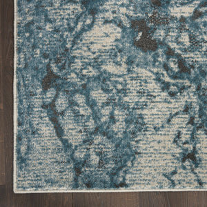 HomeRoots 5' Teal and Ivory Abstract Round Rug – Stylish, Stain-Resistant, Non-Skid Design for Any Room! 12' Runner 551299