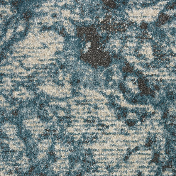 HomeRoots 5' Teal and Ivory Abstract Round Rug – Stylish, Stain-Resistant, Non-Skid Design for Any Room! 12' Runner 551299