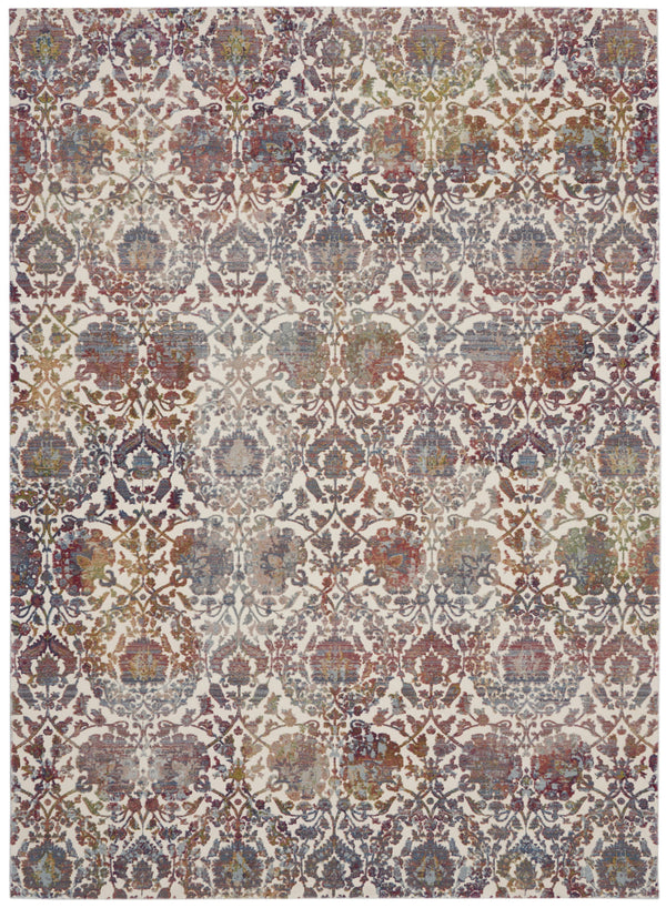 Homeroots 8' X 10' White And Golden Brown Floral Distressed Non Skid Area Rug  Polypropylene,Polyester 551300