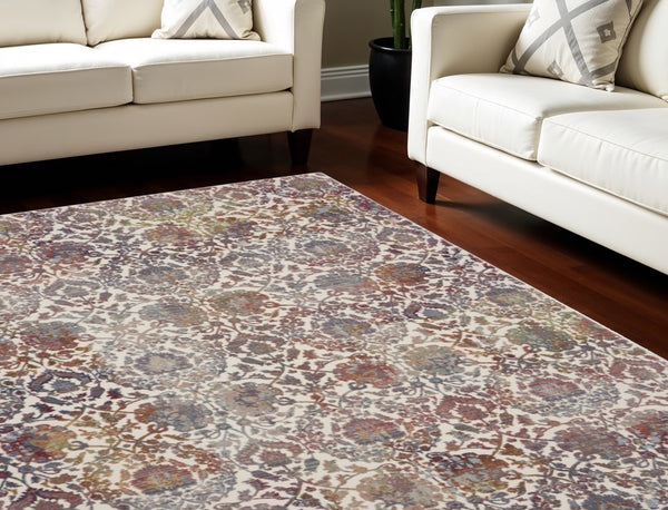 Homeroots 8' X 10' White And Golden Brown Floral Distressed Non Skid Area Rug  Polypropylene,Polyester 551300