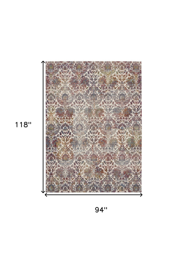 Homeroots 8' X 10' White And Golden Brown Floral Distressed Non Skid Area Rug  Polypropylene,Polyester 551300