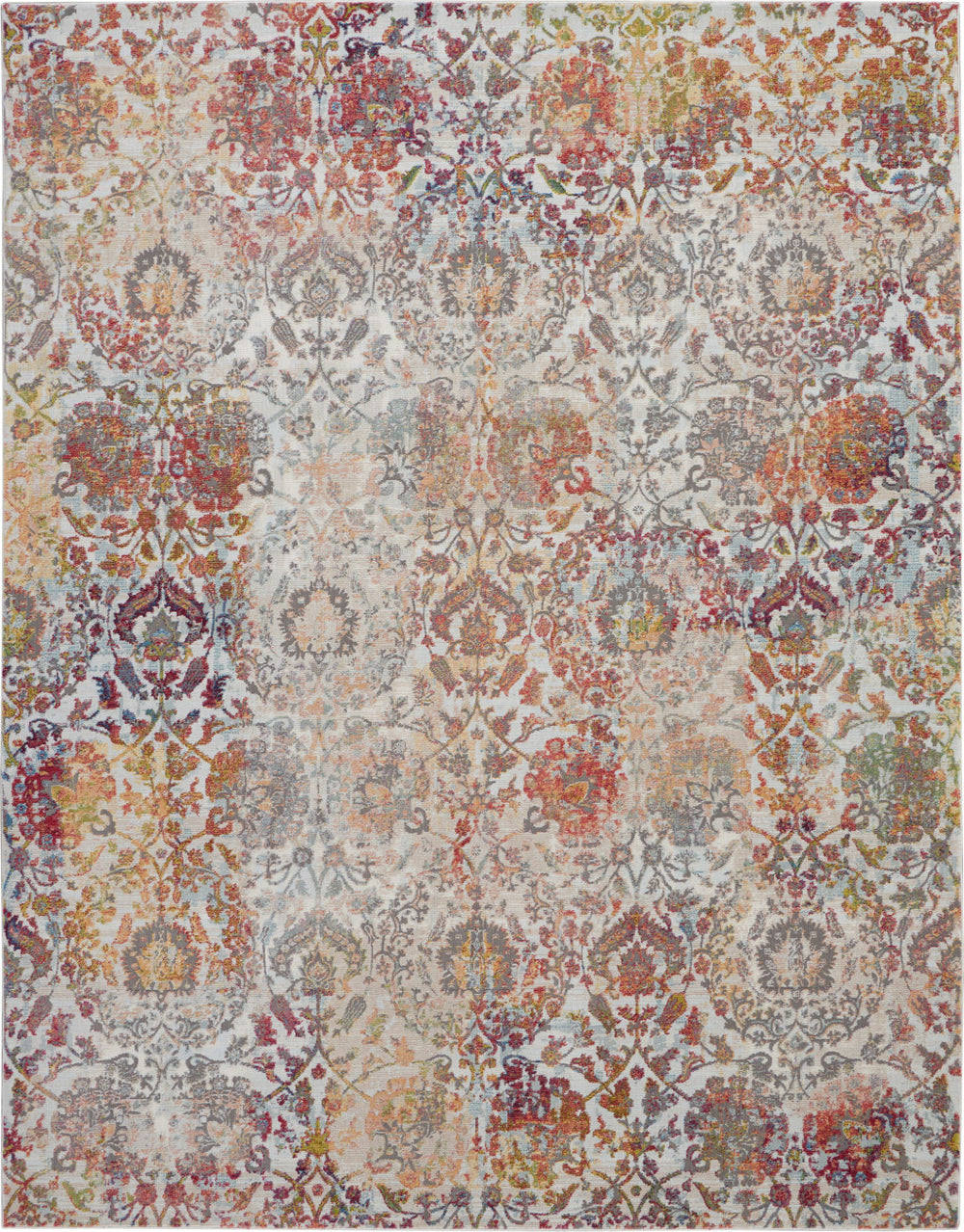 Homeroots 8' X 10' Ivory Gray And Orange Floral Distressed Non Skid Area Rug  Polypropylene,Polyester 551302