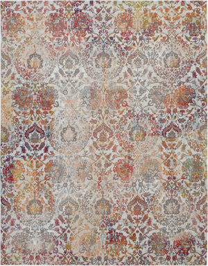 Homeroots 8' X 10' Ivory Gray And Orange Floral Distressed Non Skid Area Rug  Polypropylene,Polyester 551302
