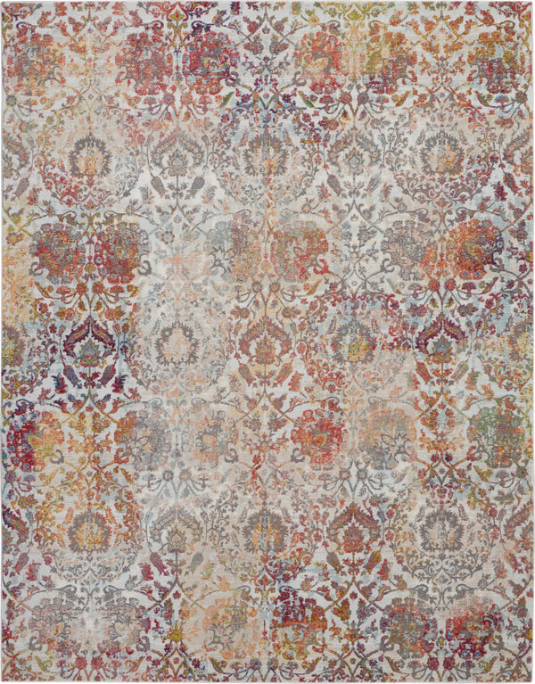 Homeroots 8' X 10' Ivory Gray And Orange Floral Distressed Non Skid Area Rug  Polypropylene,Polyester 551302