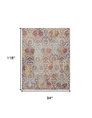 Homeroots 8' X 10' Ivory Gray And Orange Floral Distressed Non Skid Area Rug  Polypropylene,Polyester 551302