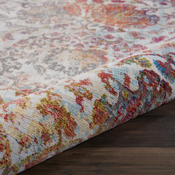 Homeroots 8' X 10' Ivory Gray And Orange Floral Distressed Non Skid Area Rug  Polypropylene,Polyester 551302