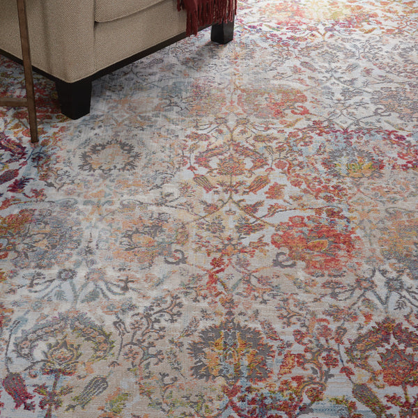 Homeroots 8' X 10' Ivory Gray And Orange Floral Distressed Non Skid Area Rug  Polypropylene,Polyester 551302