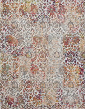 Homeroots 8' X 10' Ivory Gray And Orange Floral Distressed Non Skid Area Rug  Polypropylene,Polyester 551302