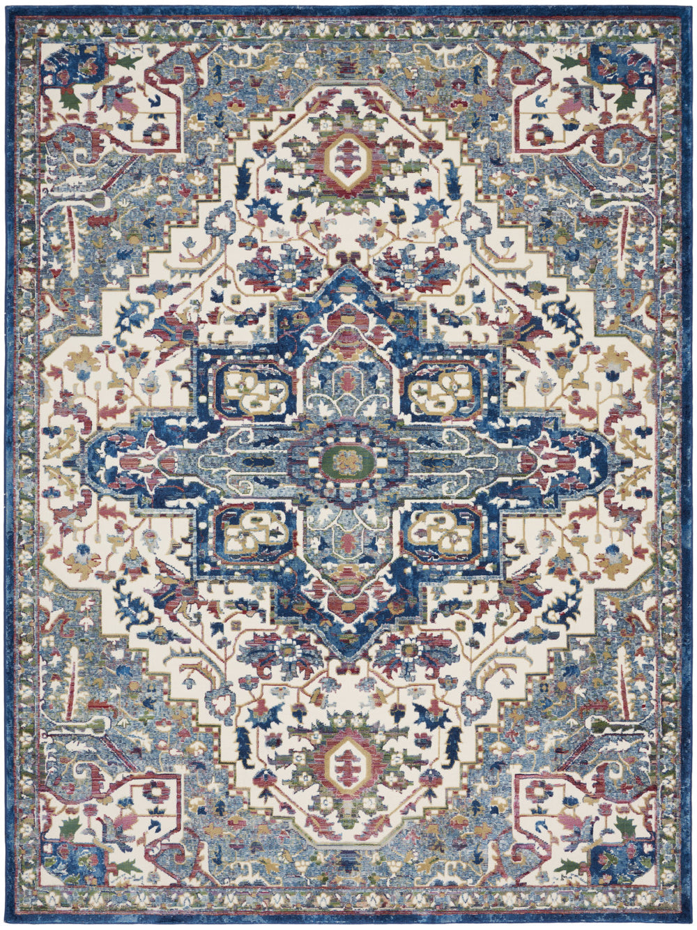Homeroots 8' X 10' Navy Blue And Ivory Floral Medallion Distressed Non Skid Area Rug  Polypropylene,Polyester 551308