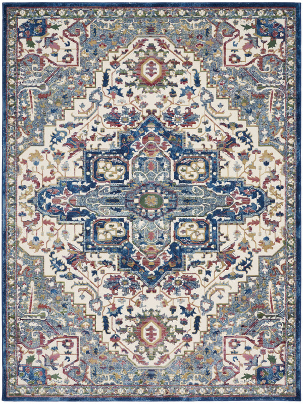 Homeroots 8' X 10' Navy Blue And Ivory Floral Medallion Distressed Non Skid Area Rug  Polypropylene,Polyester 551308