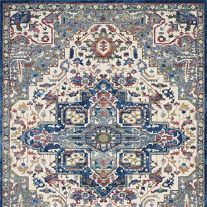 Homeroots 8' X 10' Navy Blue And Ivory Floral Medallion Distressed Non Skid Area Rug  Polypropylene,Polyester 551308