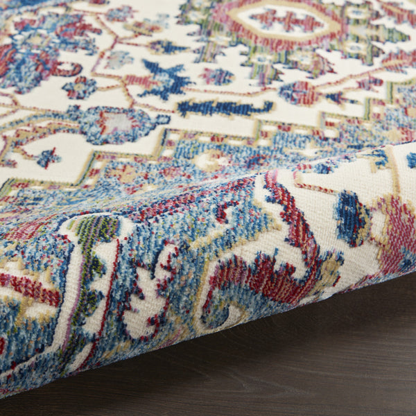 Homeroots 8' X 10' Navy Blue And Ivory Floral Medallion Distressed Non Skid Area Rug  Polypropylene,Polyester 551308