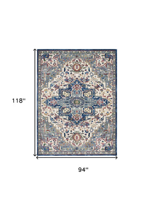 Homeroots 8' X 10' Navy Blue And Ivory Floral Medallion Distressed Non Skid Area Rug  Polypropylene,Polyester 551308