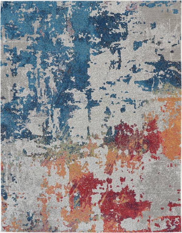 Homeroots 8' X 10' Ivory Red And Blue Abstract Distressed Non Skid Area Rug  Polypropylene,Polyester 551309
