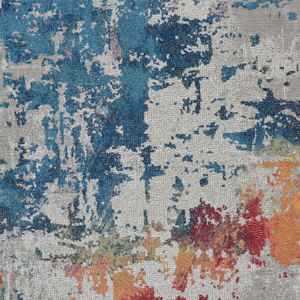 Homeroots 8' X 10' Ivory Red And Blue Abstract Distressed Non Skid Area Rug  Polypropylene,Polyester 551309