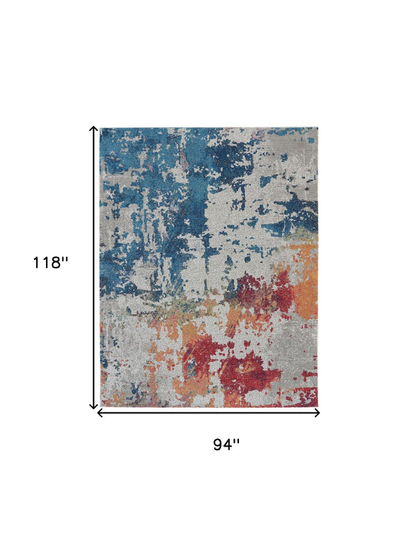 Homeroots 8' X 10' Ivory Red And Blue Abstract Distressed Non Skid Area Rug  Polypropylene,Polyester 551309