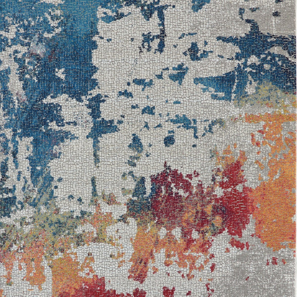 Homeroots 8' X 10' Ivory Red And Blue Abstract Distressed Non Skid Area Rug  Polypropylene,Polyester 551309