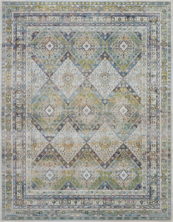 Homeroots 8' X 10' Ivory Blue And Green Floral Distressed Non Skid Area Rug  Polypropylene,Polyester 551310