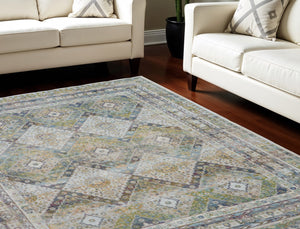 Homeroots 8' X 10' Ivory Blue And Green Floral Distressed Non Skid Area Rug  Polypropylene,Polyester 551310