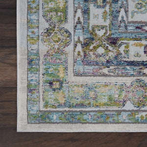 Homeroots 8' X 10' Ivory Blue And Green Floral Distressed Non Skid Area Rug  Polypropylene,Polyester 551310