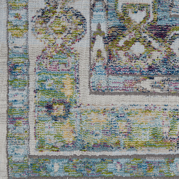 Homeroots 8' X 10' Ivory Blue And Green Floral Distressed Non Skid Area Rug  Polypropylene,Polyester 551310