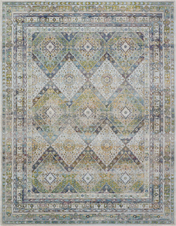 Homeroots 8' X 10' Ivory Blue And Green Floral Distressed Non Skid Area Rug  Polypropylene,Polyester 551310