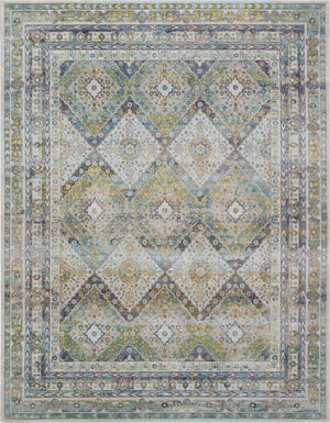 Homeroots 8' X 10' Ivory Blue And Green Floral Distressed Non Skid Area Rug  Polypropylene,Polyester 551310