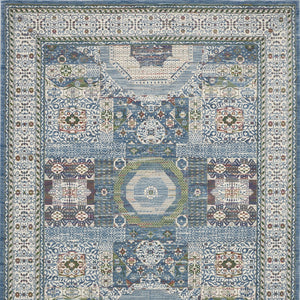 Homeroots 8' X 10' Ivory Blue And Green Oriental Distressed Non Skid Area Rug  Polypropylene,Polyester 551312