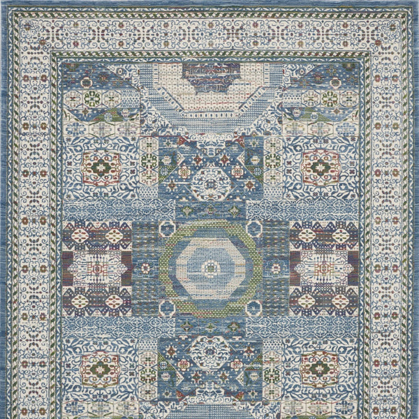 Homeroots 8' X 10' Ivory Blue And Green Oriental Distressed Non Skid Area Rug  Polypropylene,Polyester 551312
