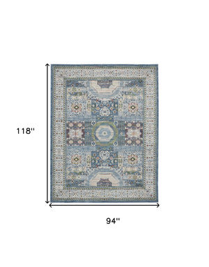 Homeroots 8' X 10' Ivory Blue And Green Oriental Distressed Non Skid Area Rug  Polypropylene,Polyester 551312