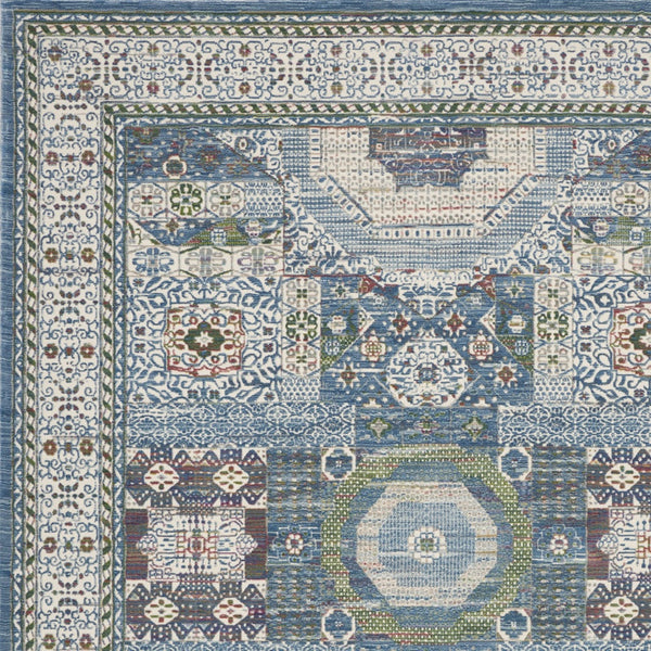 Homeroots 8' X 10' Ivory Blue And Green Oriental Distressed Non Skid Area Rug  Polypropylene,Polyester 551312