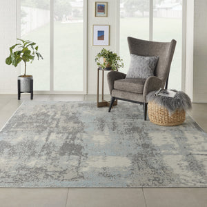 Homeroots 8' X 10' Gray Ivory And Light Blue Abstract Non Skid Area Rug  Polypropylene,Polyester 551313