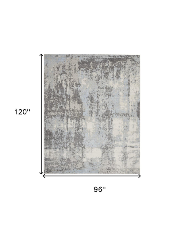Homeroots 8' X 10' Gray Ivory And Light Blue Abstract Non Skid Area Rug  Polypropylene,Polyester 551313