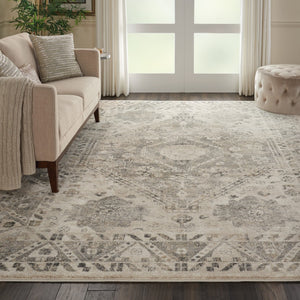 HomeRoots 5' Timeless Cream and Gray Floral Distressed Area Rug for Elegant Living Spaces and Durability 8' X 11' 551321