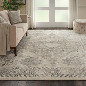 HomeRoots 5' Timeless Cream and Gray Floral Distressed Area Rug for Elegant Living Spaces and Durability 8' X 11' 551321