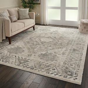 HomeRoots 5' Timeless Cream and Gray Floral Distressed Area Rug for Elegant Living Spaces and Durability 8' X 11' 551321